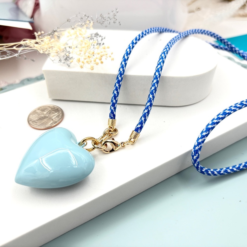 ROXANNE ASSOULIN The Long Happy Cord Charm Necklace Denim &  Florentine heart - Picture 5 of 7